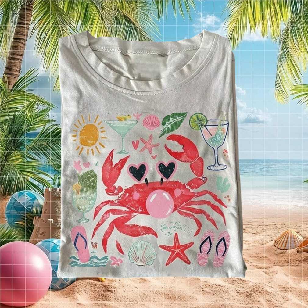 Summer Beach Crab Bubblegum Cocktails Flip Flops Vacation For Shirt