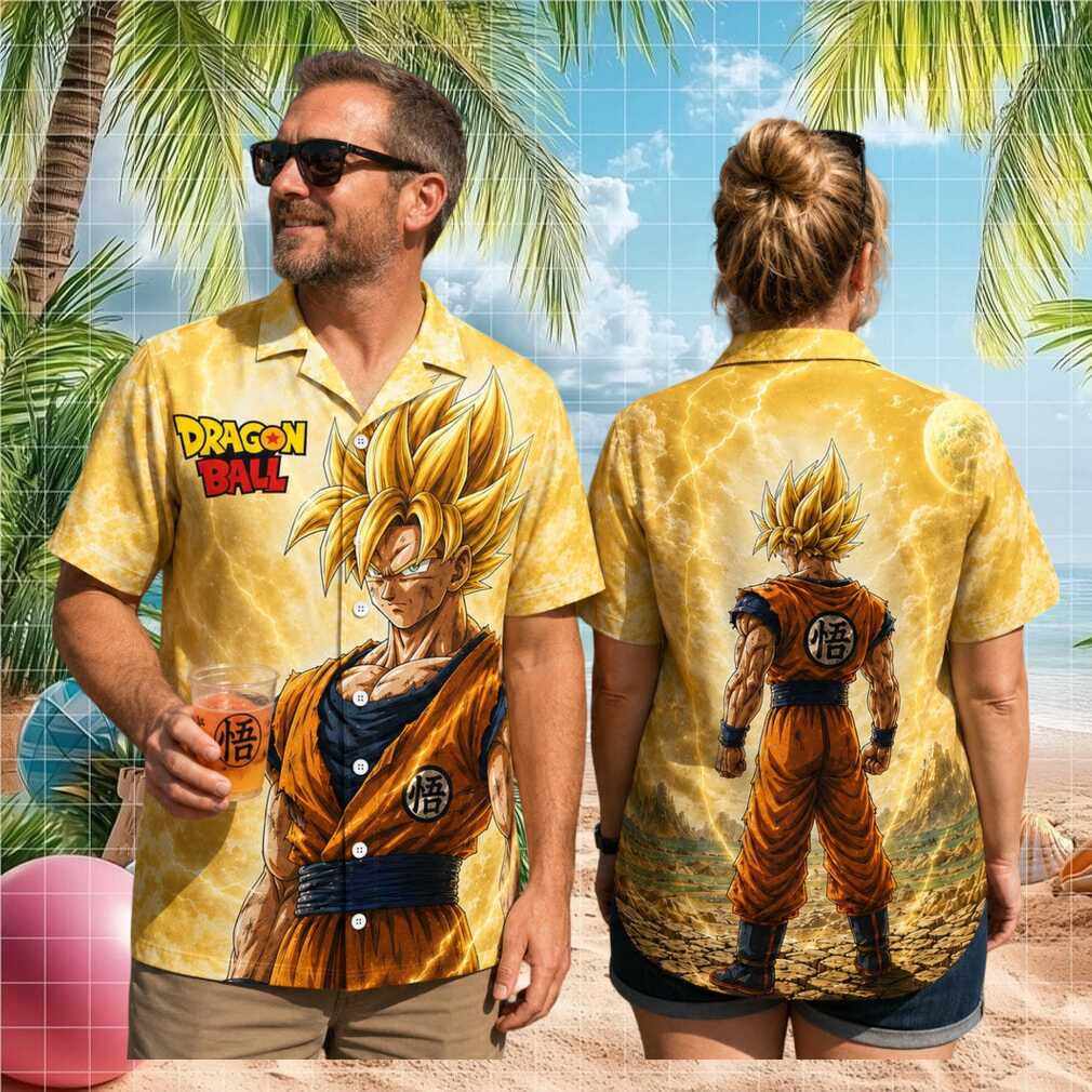 Super Saiyan Goku Dragon Ball Z Yellow Lightning Men's Summer Hawaiian Shirt
