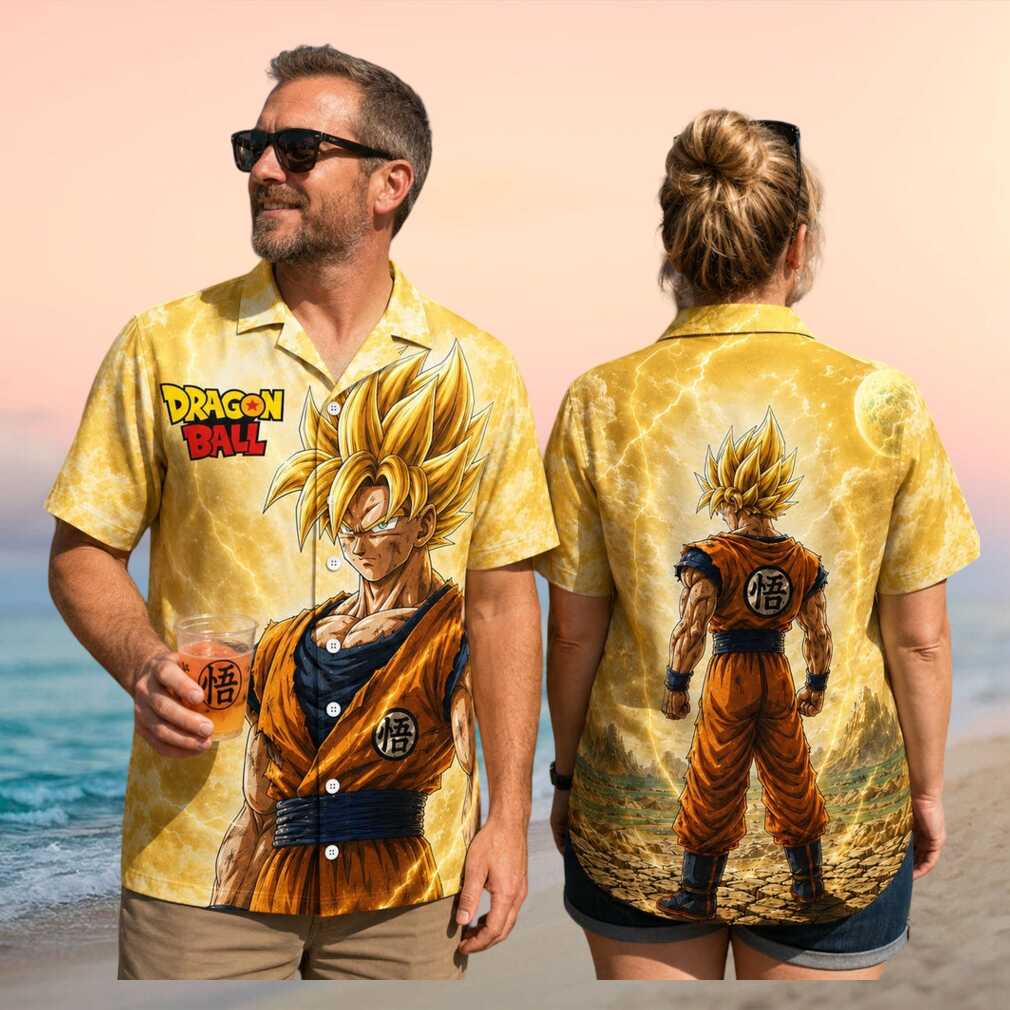 Super Saiyan Goku Dragon Ball Z Yellow Lightning Men's Summer Hawaiian Shirt