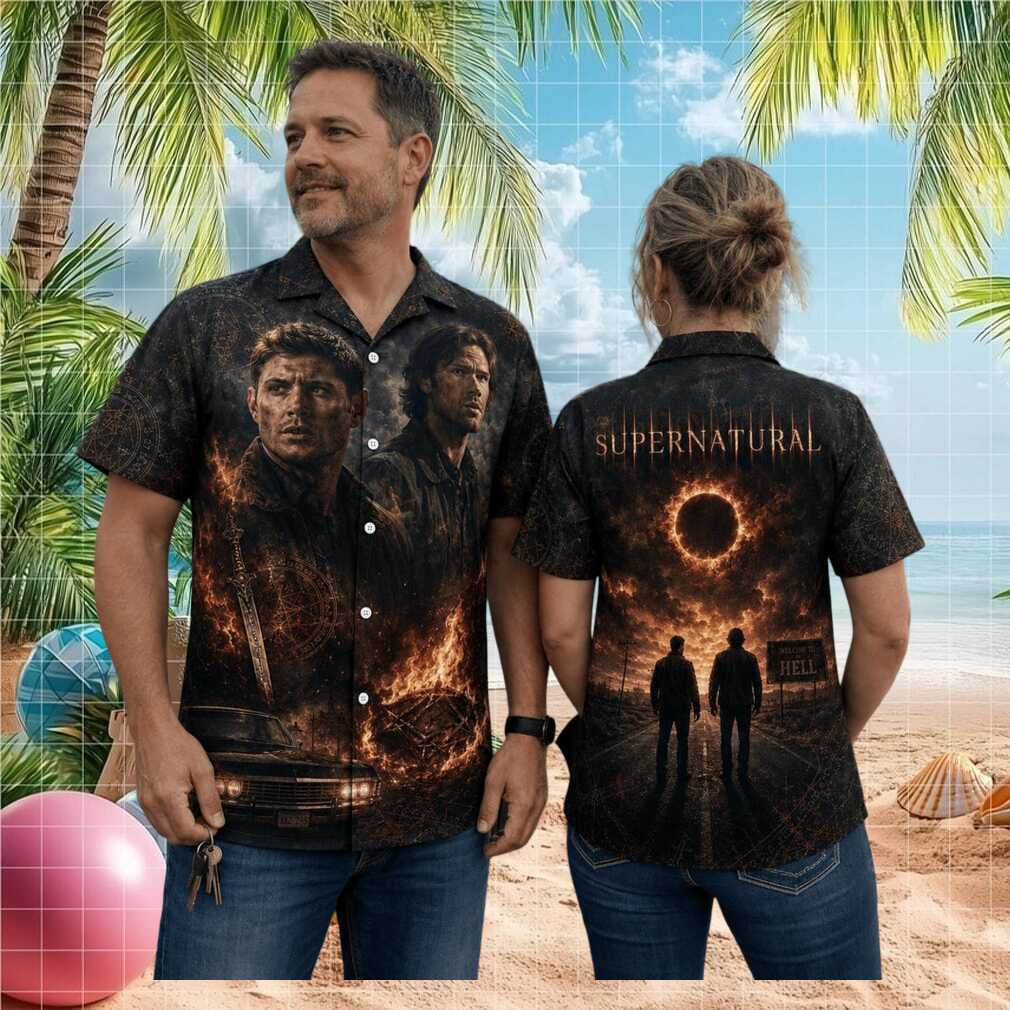 Supernatural TV Show Winchester Brothers Hell Fire Print Summer Casual Aloha Shirt