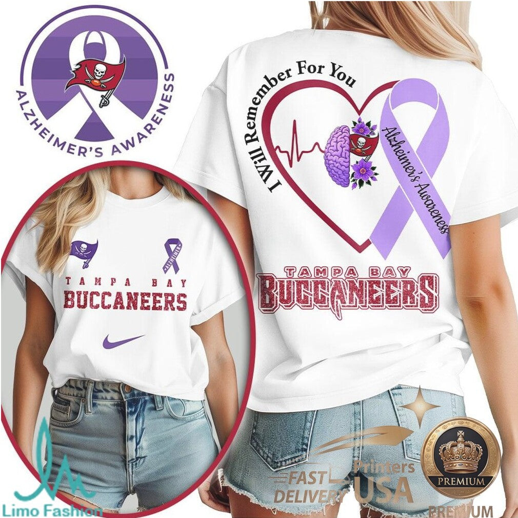 Tampa Bay Buccaneers Alzheimer Awareness Heartbeat I Will Remember For You T Shirt - Limotees LLC