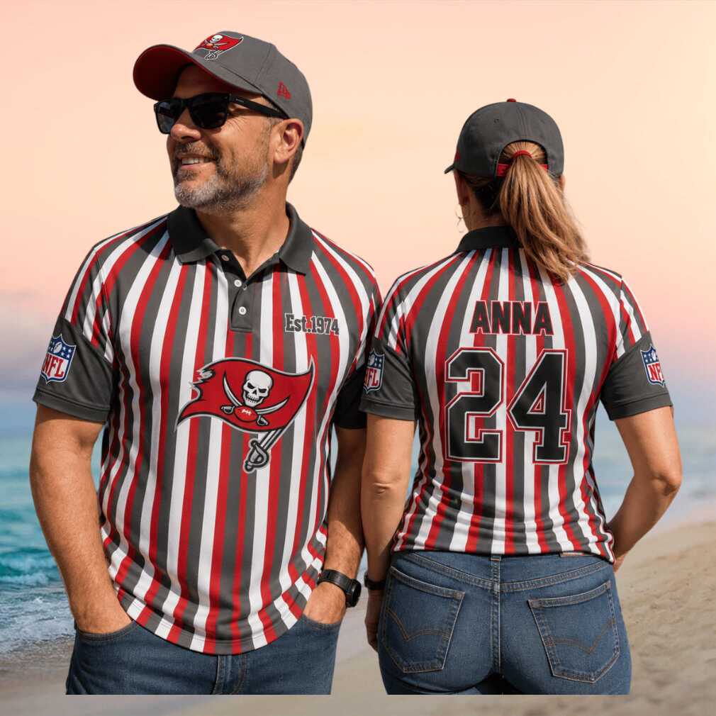 Tampa Bay Buccaneers Custom Name Number Est 1974 Striped Polo Football Fan Gift Shirt