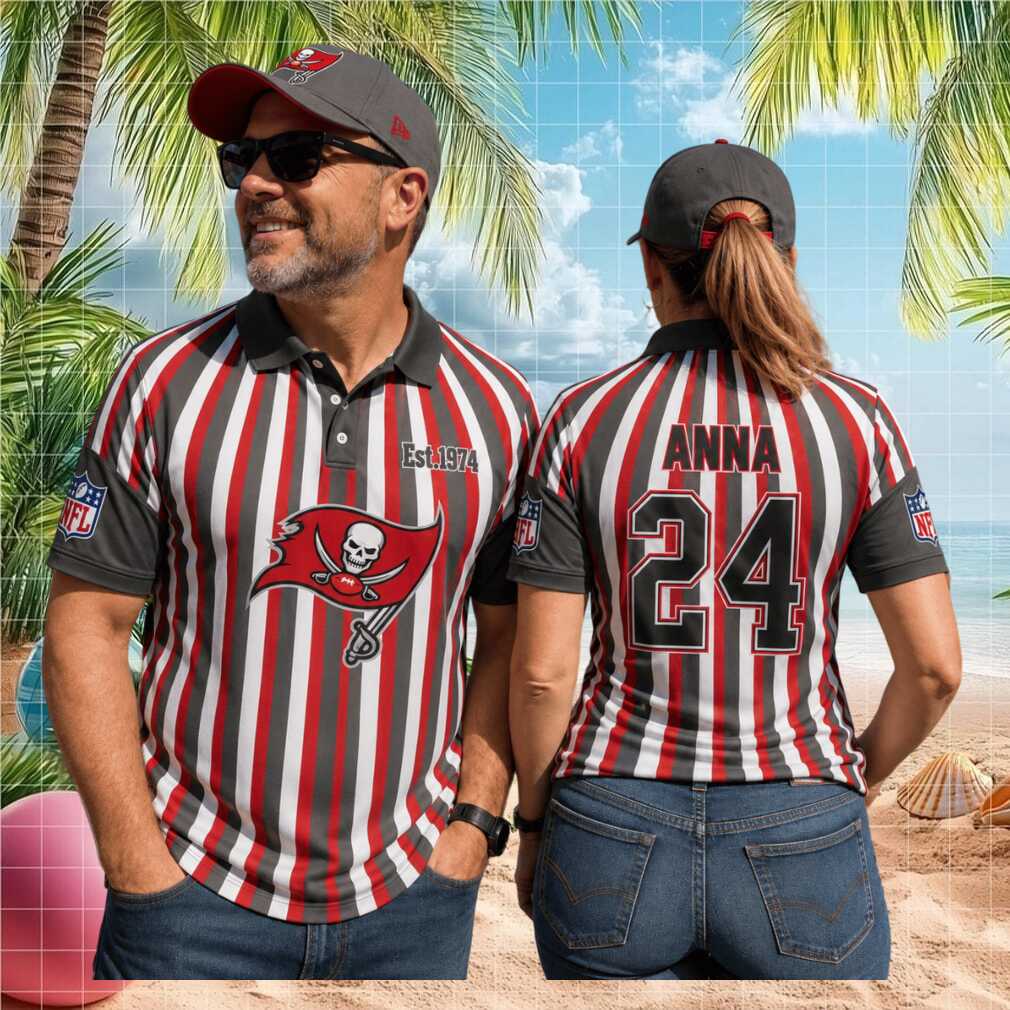 Tampa Bay Buccaneers Custom Name Number Est 1974 Striped Polo Football Fan Gift Shirt