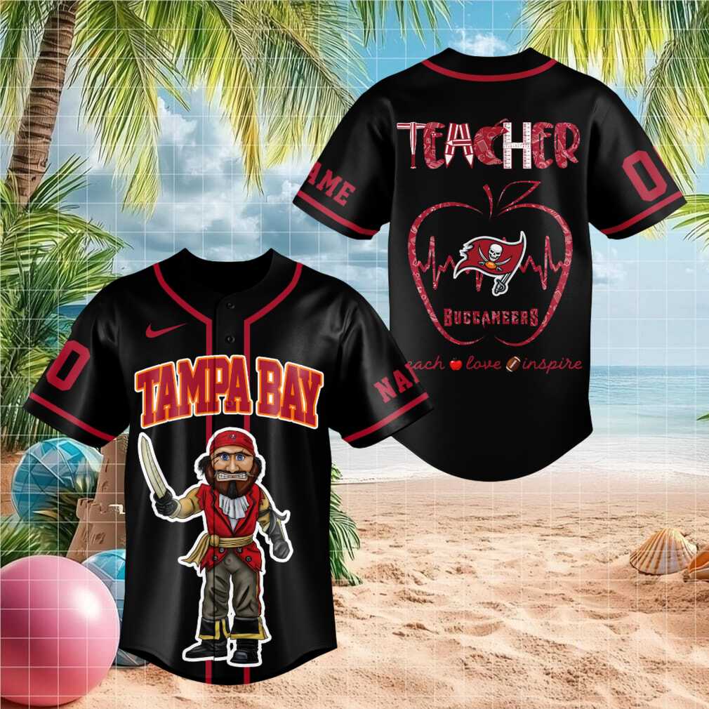 Tampa Bay Buccaneers Mascot Pirate Teacher Heartbeat Baseball Shirt