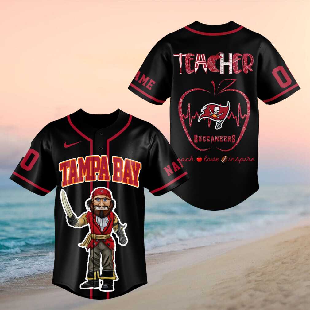 Tampa Bay Buccaneers Mascot Pirate Teacher Heartbeat Baseball Shirt