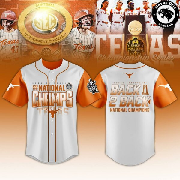 Texas Longhorns 2026 National Champions Back 2 Back WCWS Softball Jersey