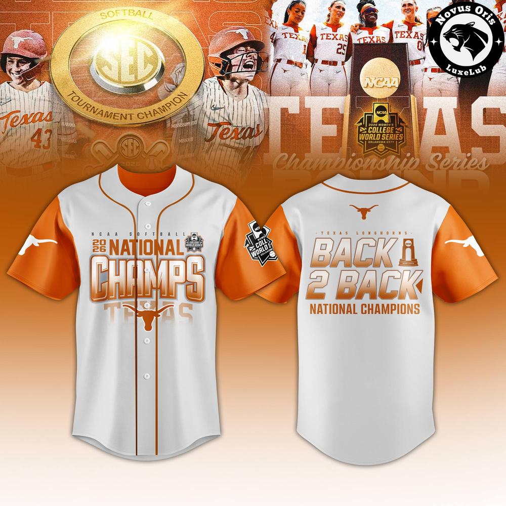 Texas Longhorns 2026 National Champions Back 2 Back WCWS Softball Jersey