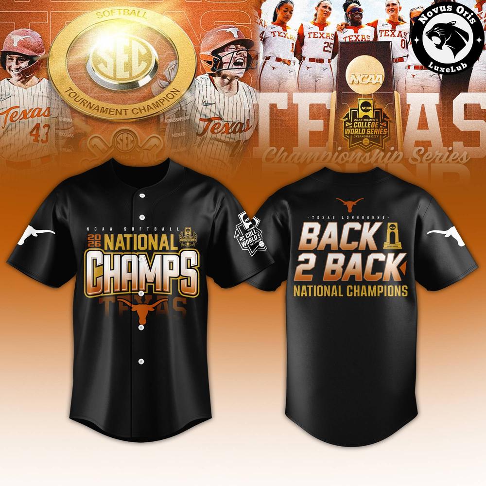 Texas Longhorns 2026 National Champions Back 2 Back WCWS Softball Jersey
