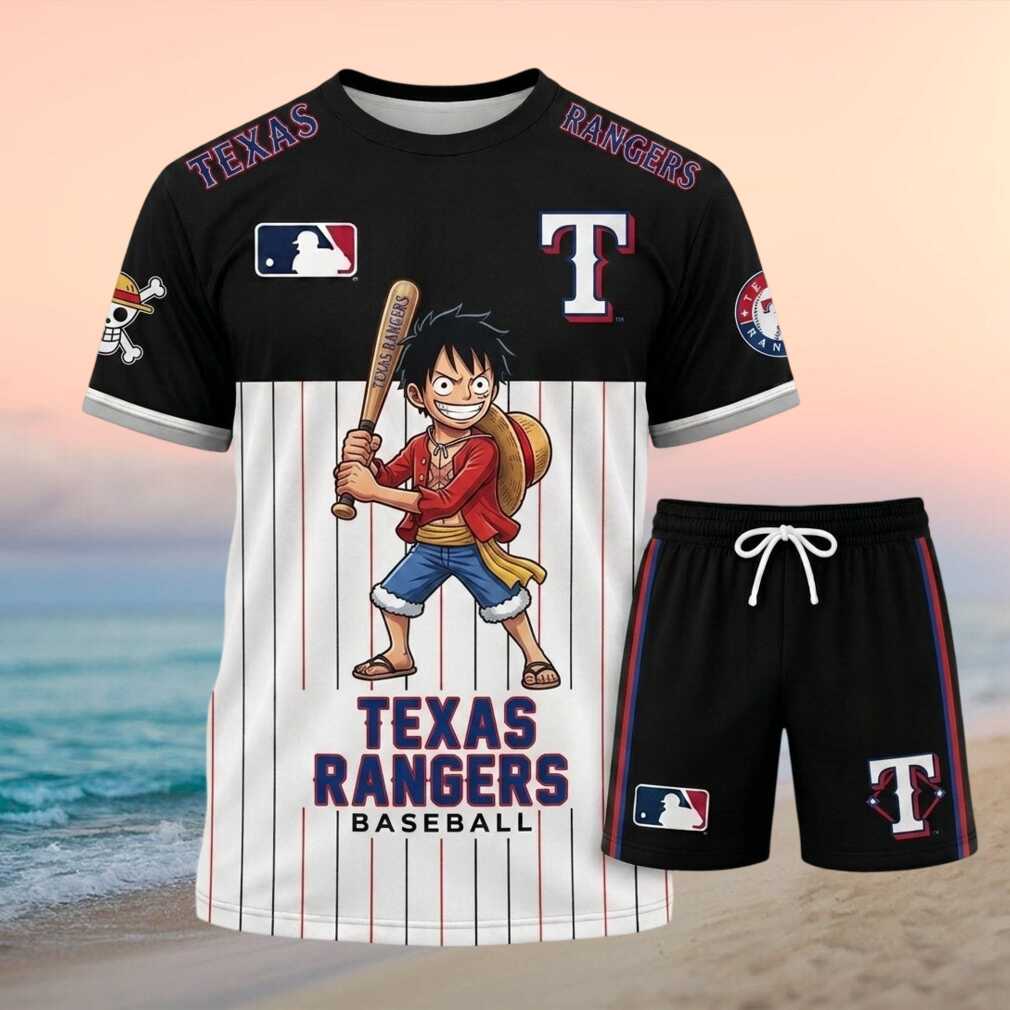 Texas Rangers Luffy Anime Straw Hat Batter Pinstripe Shirt Shirt