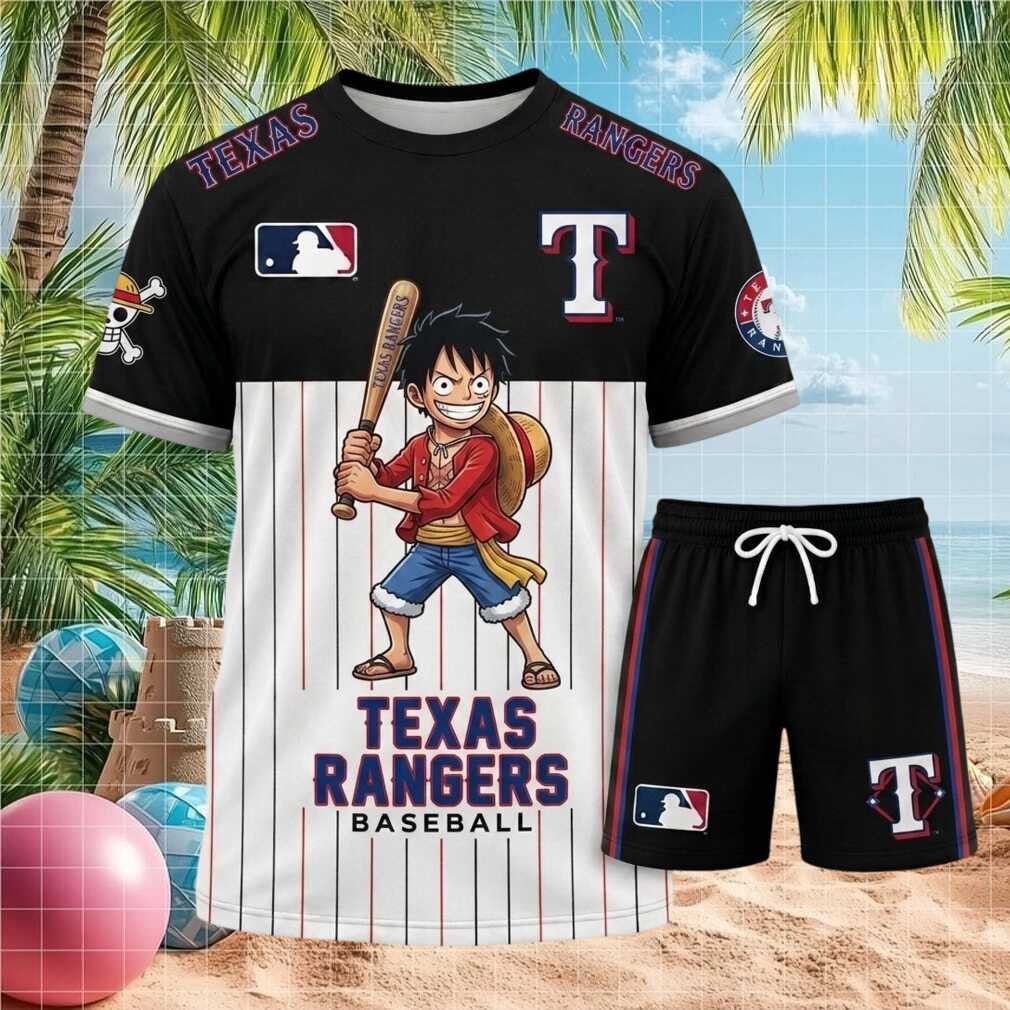Texas Rangers Luffy Anime Straw Hat Batter Pinstripe Shirt Shirt