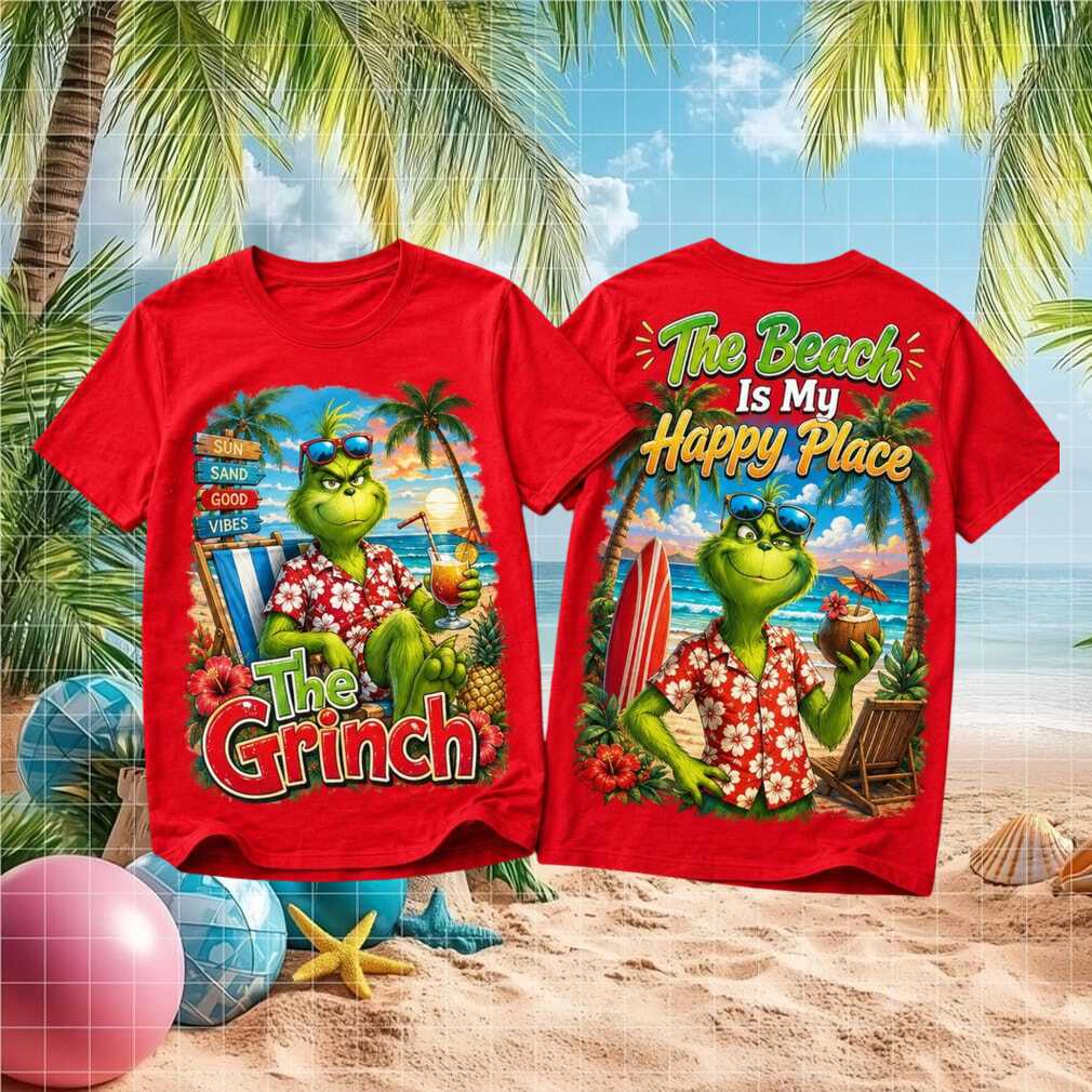 The Grinch Beach Summer Vacation Fans Retro Men Women Red Cotton Shirt