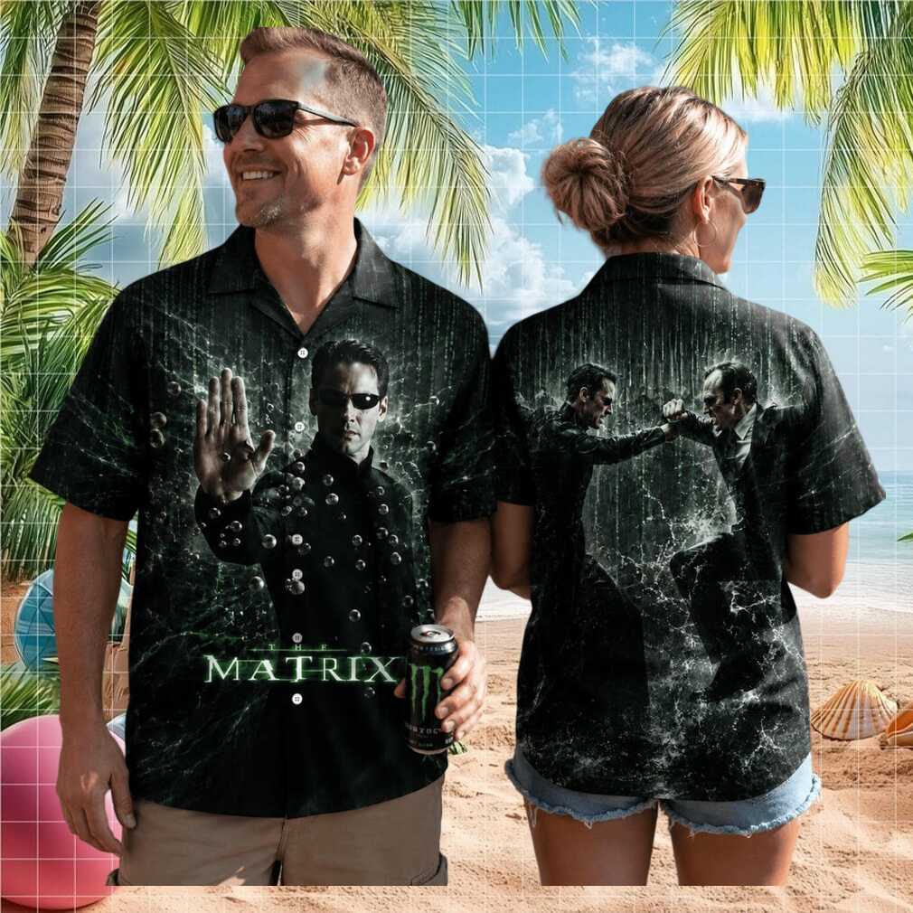 The Matrix Neo Action Shirt Digital Code Green Summer Casual Aloha Shirt