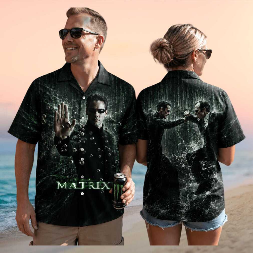 The Matrix Neo Action Shirt Digital Code Green Summer Casual Aloha Shirt