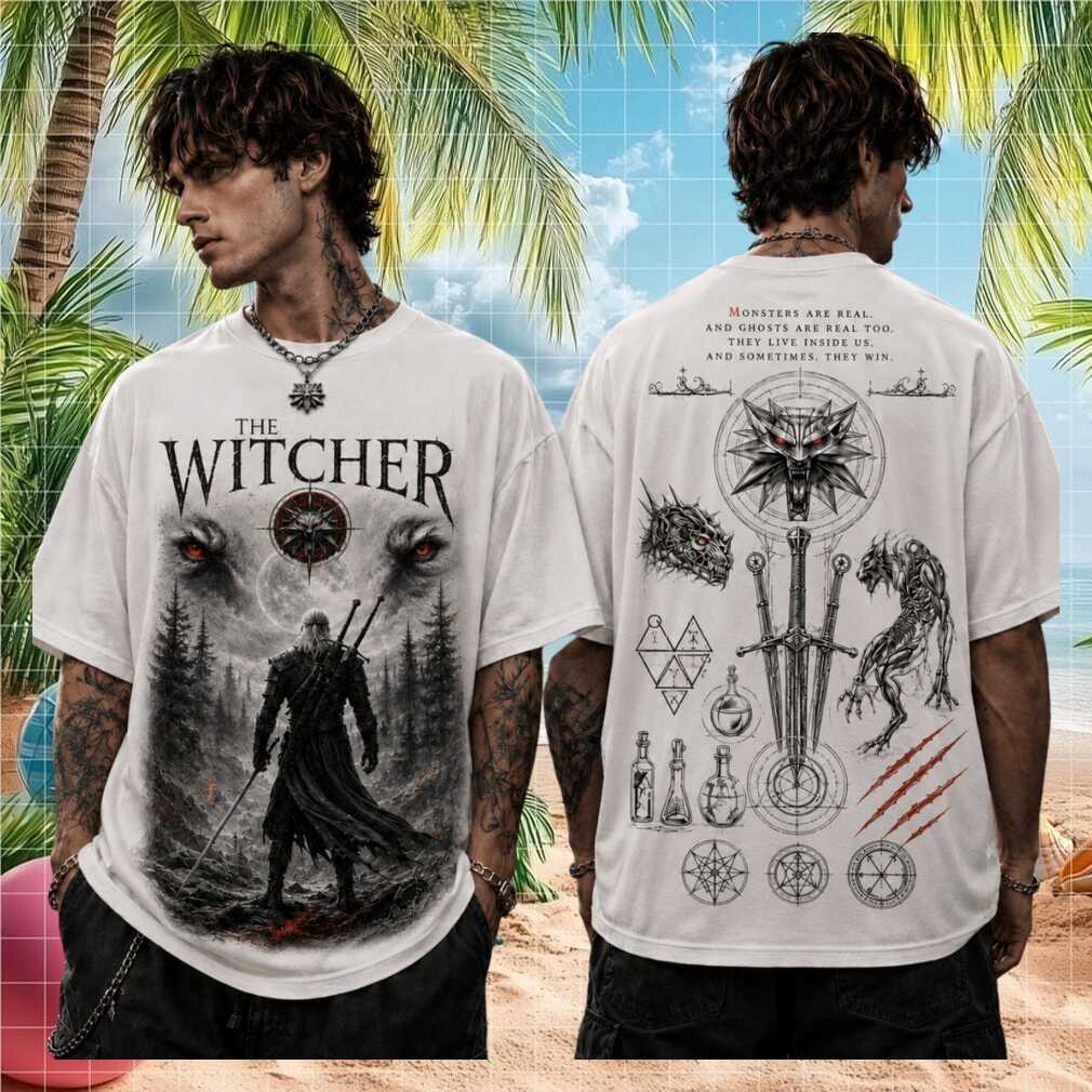The Witcher Geralt of Rivia Wolf Emblem Vintage Dark Fantasy Gaming Shirt - Limotees LLC