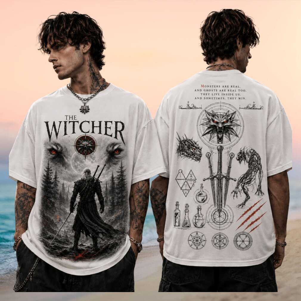 The Witcher Geralt of Rivia Wolf Emblem Vintage Dark Fantasy Gaming Shirt - Limotees LLC