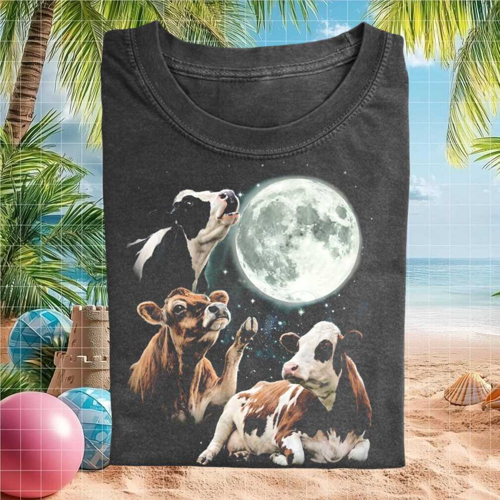 Three Cows Howling At The Moon Celestial Stars Night Cosmos Farm Animal Lovers Shirt - Limotees LLC