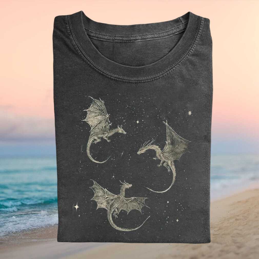 Three Dragons Flying In Starry Midnight Sky Mythical Fantasy Medieval Lore Shirt - Limotees LLC