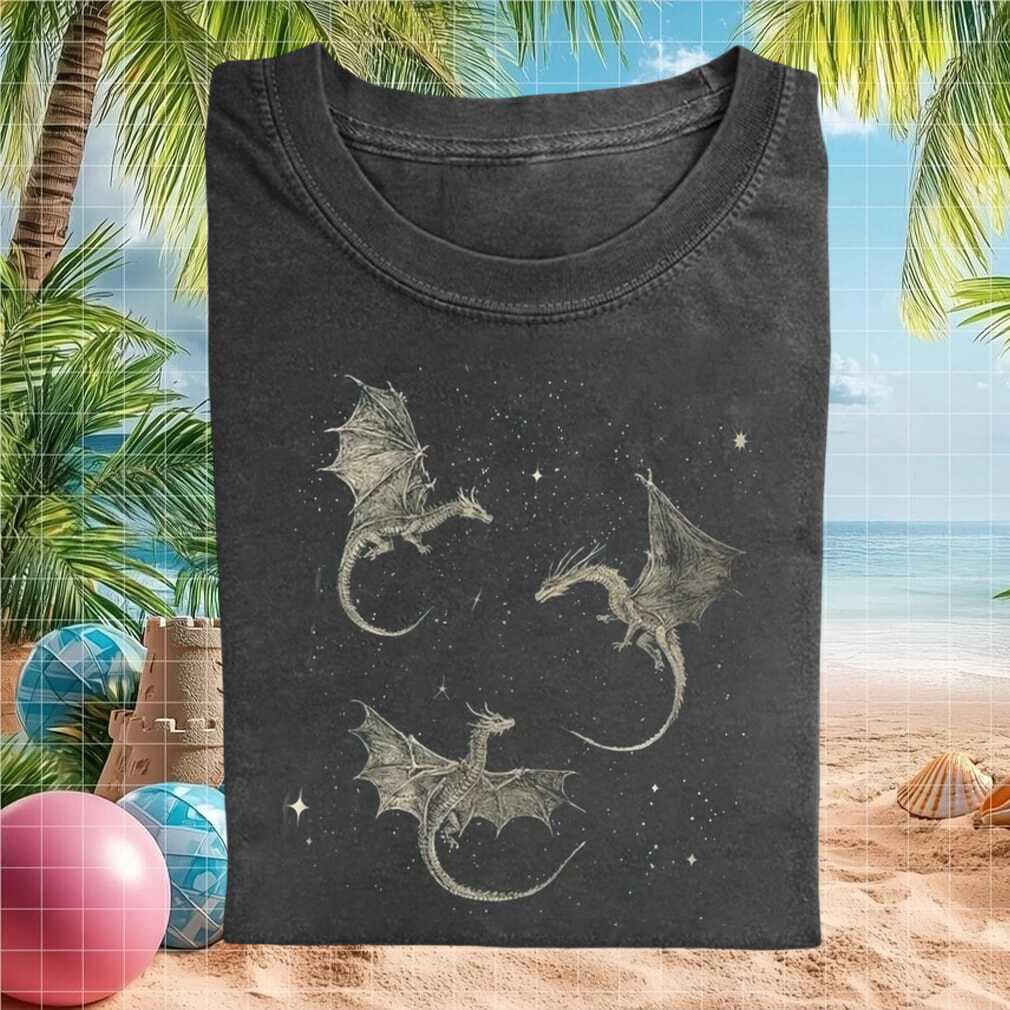 Three Dragons Flying In Starry Midnight Sky Mythical Fantasy Medieval Lore Shirt - Limotees LLC