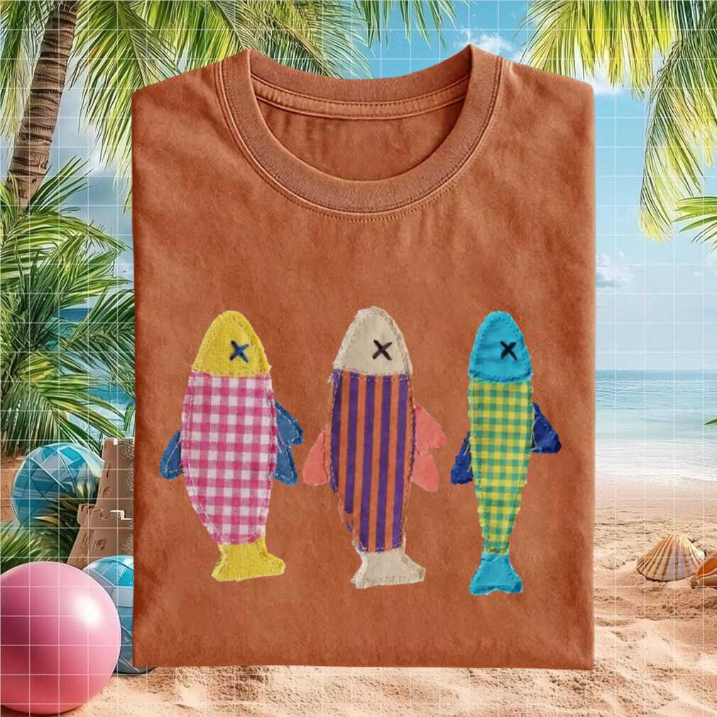 Three Patchwork Folk Art Plaid Fish Pattern Vintage Retro For Shirt - Limotees LLC