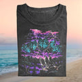 Three Wolf Moon Thunder Lightning Storm Retro Purple Nebula Mountains Wilderness Nature Fan Shirt - Limotees LLC