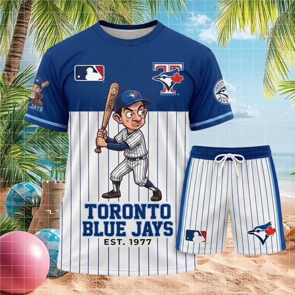 Toronto Blue Jays Mr Bean Baseball Pinstripe Shorts Shirt