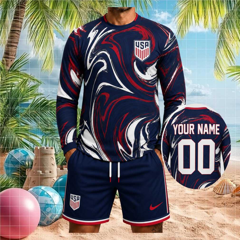 USA National Football Team Marbled Navy Blue Number Men Fans Shirt - Limotees LLC