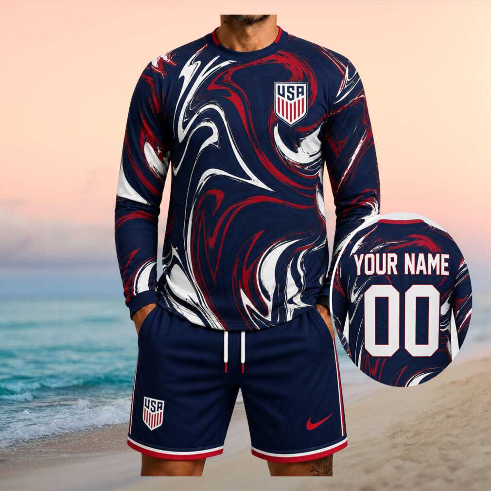 USA National Football Team Marbled Navy Blue Number Men Fans Shirt - Limotees LLC
