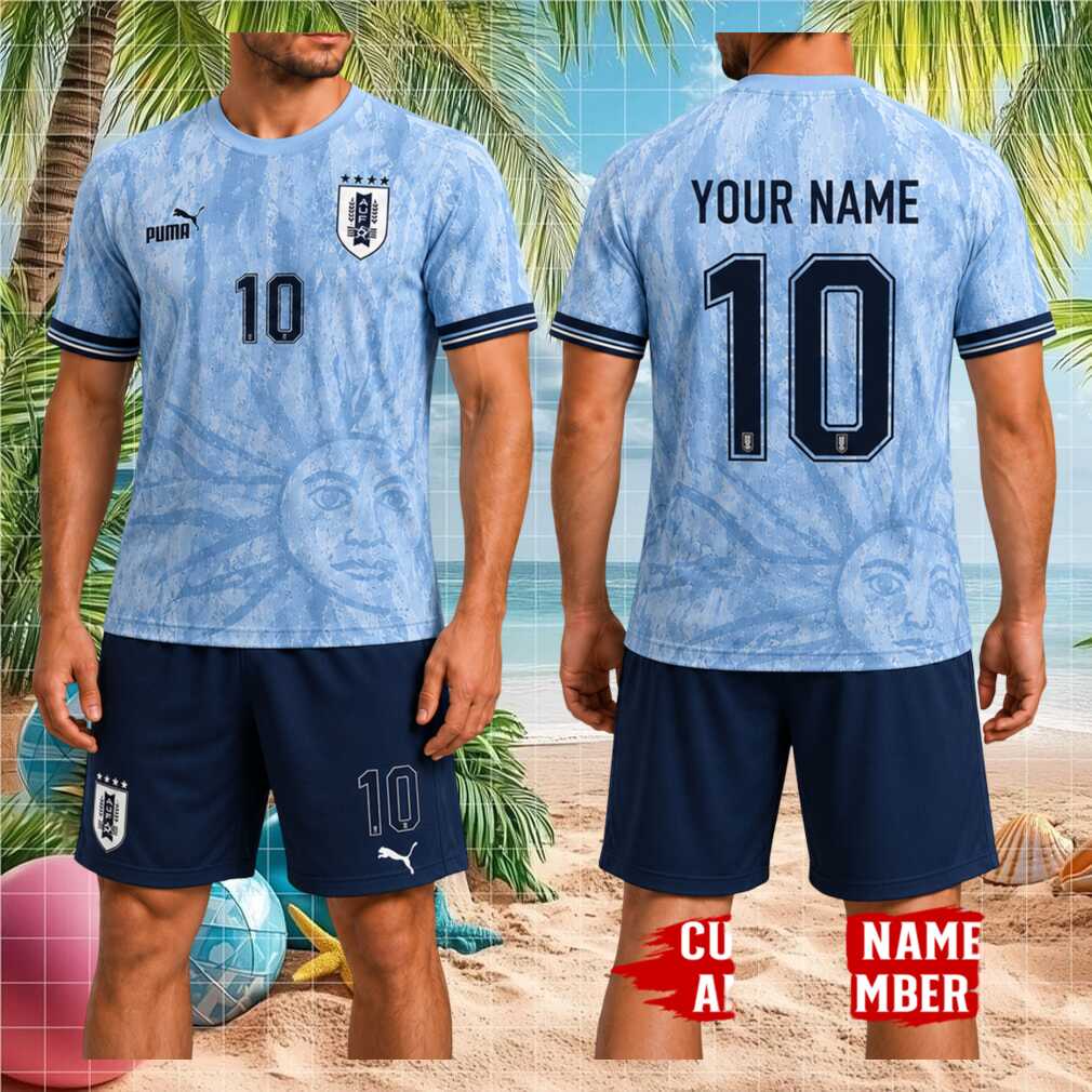 Uruguay National Football Team Vintage Retro Sun Pattern Custom Name Number Shirt - Limotees LLC
