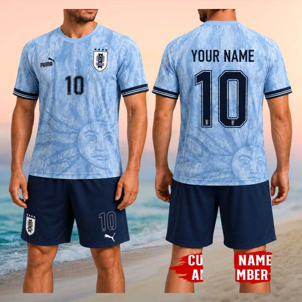 Uruguay National Football Team Vintage Retro Sun Pattern Custom Name Number Shirt - Limotees LLC