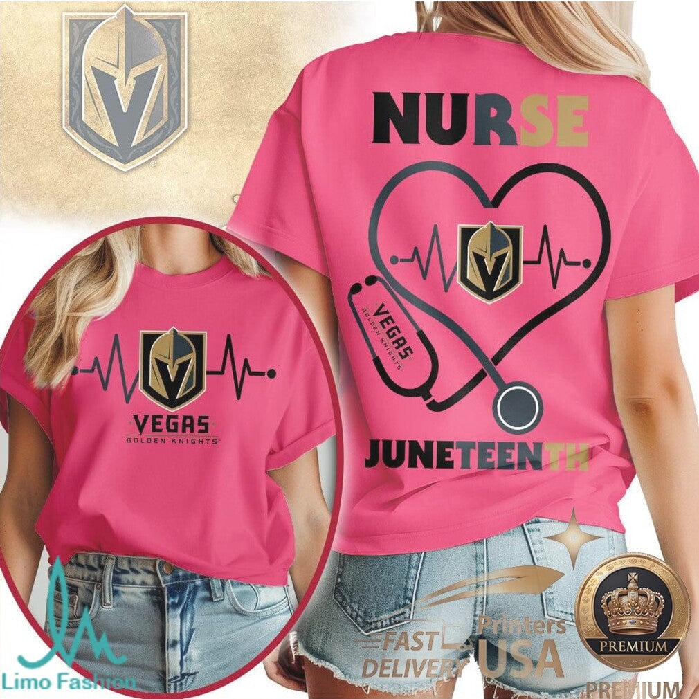 Vegas Golden Knights Nurse Heartbeat Juneteenth T Shirt - Limotees LLC