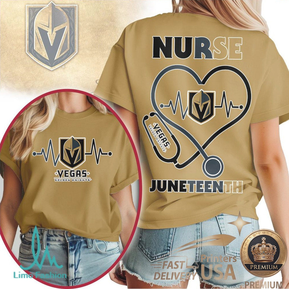Vegas Golden Knights Nurse Heartbeat Juneteenth T Shirt - Limotees LLC