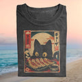 Vintage Japanese Retro Black Cat Eating Gyoza Dumplings Foodie Shirt - Limotees LLC