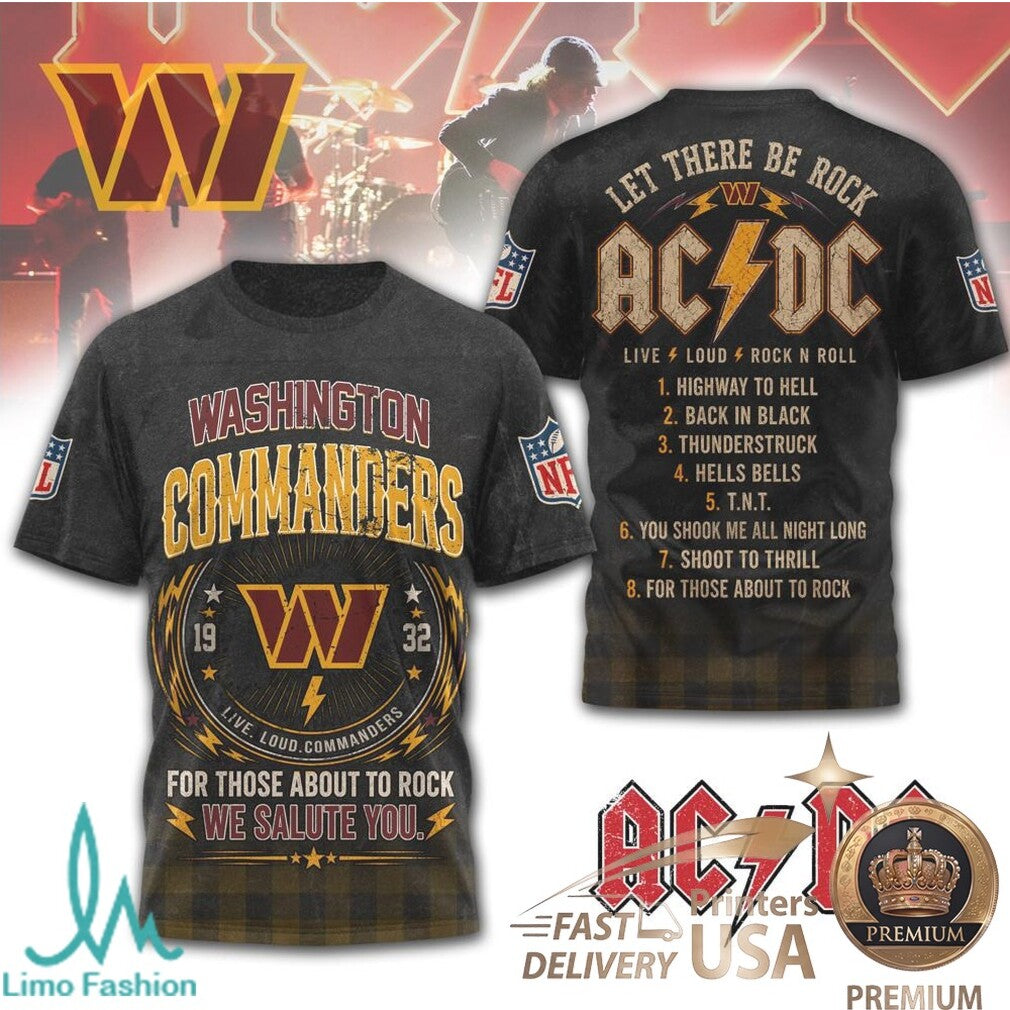 Washington Commanders ACDC Band Mashup Rock Music Graphic T Shirt - Limotees LLC