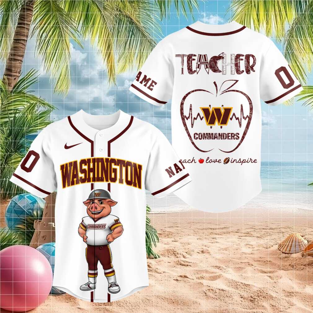 Washington Football Pig Mascot Teacher Apple Heartbeat Baseball Shirt