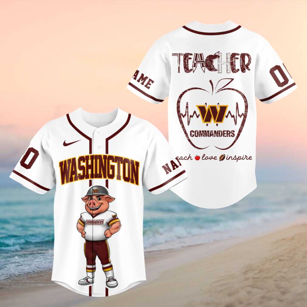 Washington Football Pig Mascot Teacher Apple Heartbeat Baseball Shirt