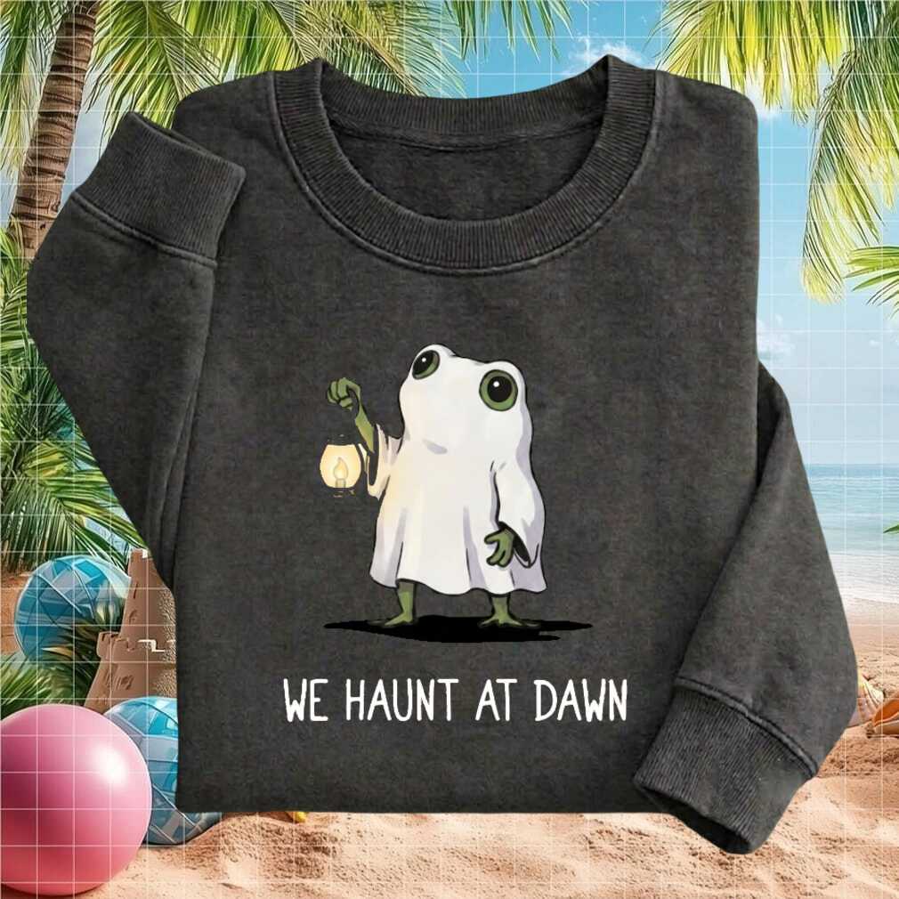 We Haunt At Dawn Ghost Frog Lantern Meme Cute Humorous Retro For Shirt - Limotees LLC