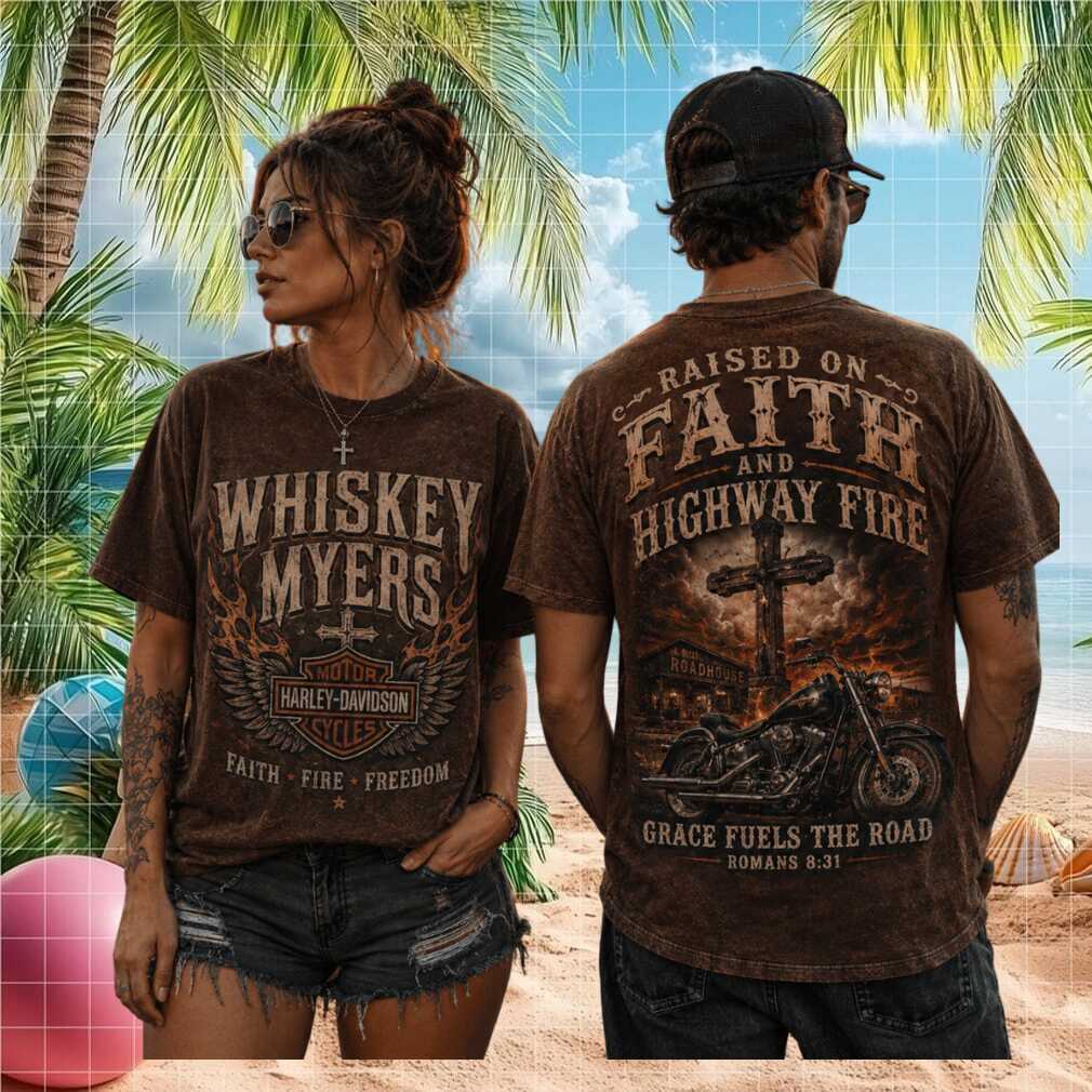 Whiskey Myers Harley Davidson Faith Highway Fire Biker Acid Wash Brown Women Men Shirt - Limotees LLC