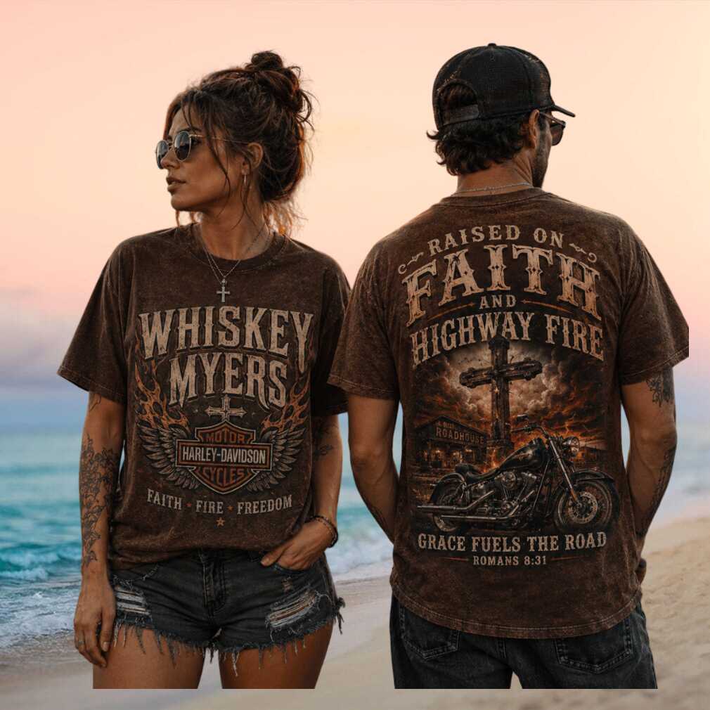 Whiskey Myers Harley Davidson Faith Highway Fire Biker Acid Wash Brown Women Men Shirt - Limotees LLC
