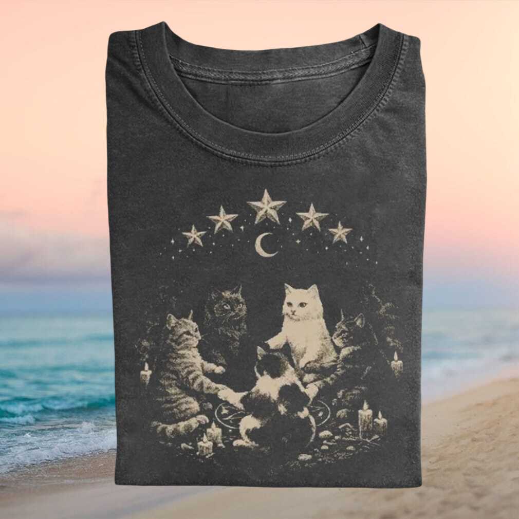 Witches Cat Circle Ritual Spiritual Moon Phase Vintage Goth Aesthetic Shirt