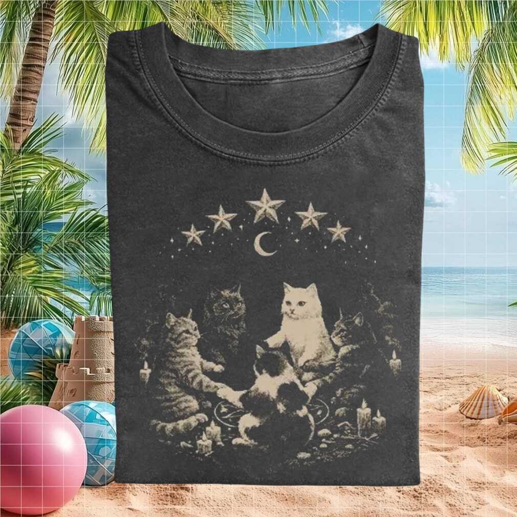 Witches Cat Circle Ritual Spiritual Moon Phase Vintage Goth Aesthetic Shirt