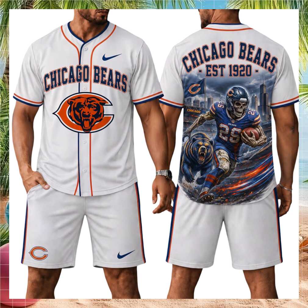 Chicago Bears Skull Football Bear Mascot Stadium Baseball Shirt