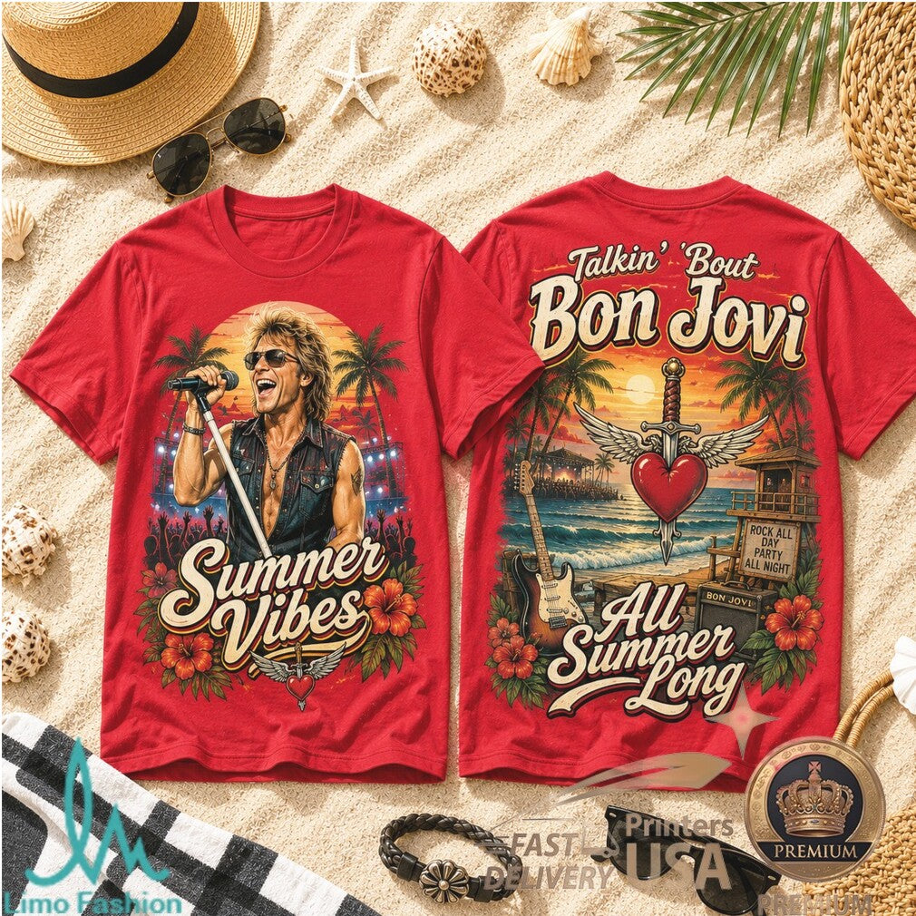 Bon Jovi Summer Vibes Rock Music Beach Party Guitar Graphic Shirt - Limotees LLC