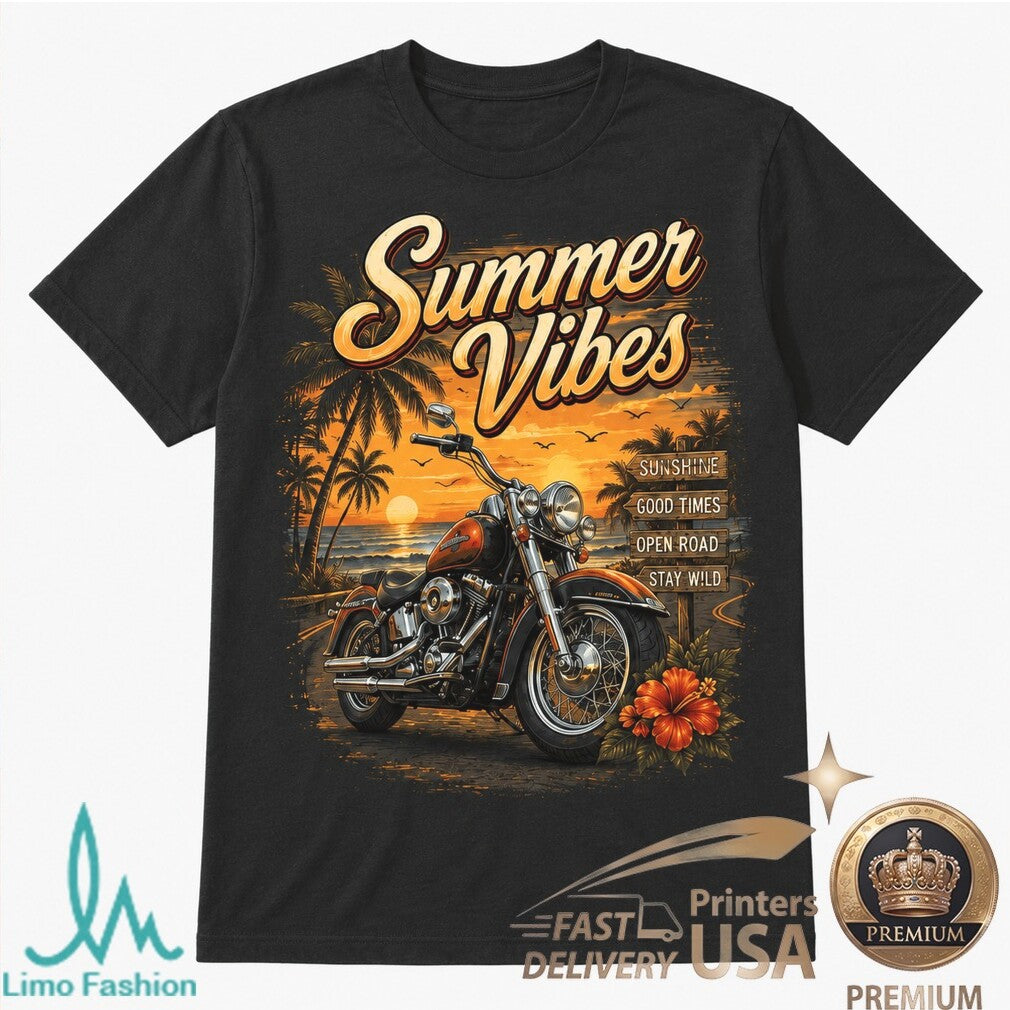 Harley Davidson Summer Vibes Open Road Motorcycle Beach Graphic Shirt - Limotees LLC