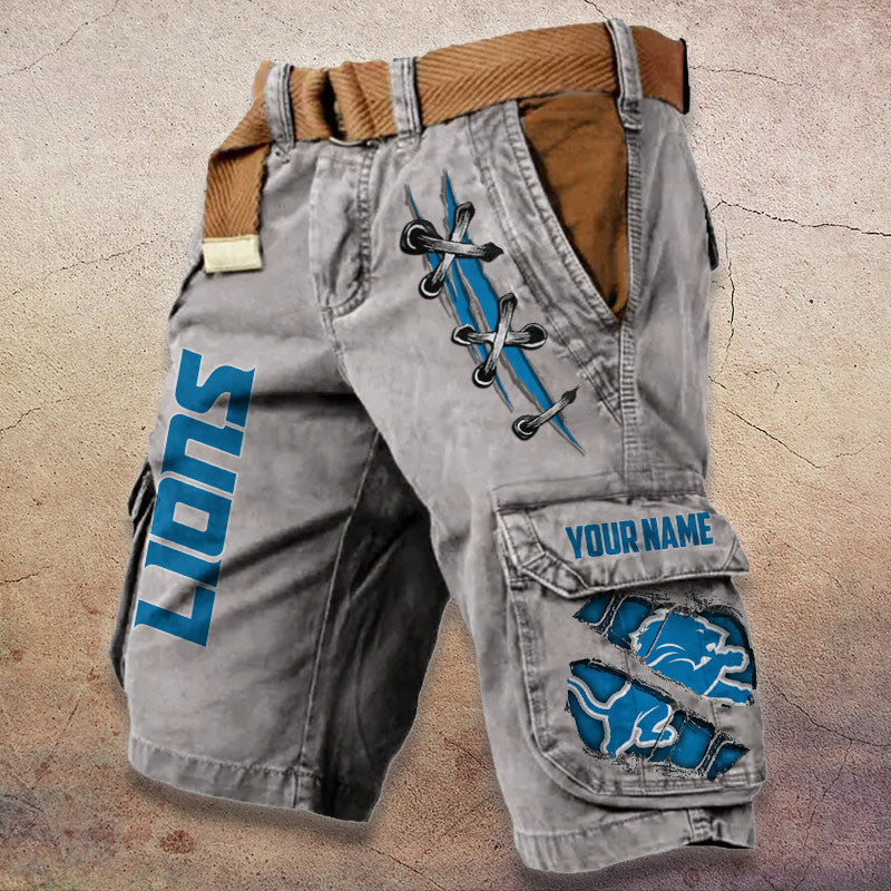 Detroit Lions Pocket Print Cargo Shorts (Belt Not Included) S9MCS140