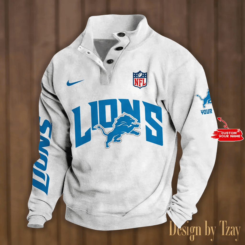 Detroit Lions Premium Stand-Collar Game-Day Pullover - Engineered Warmth & Personalized Name S9DBSCH043