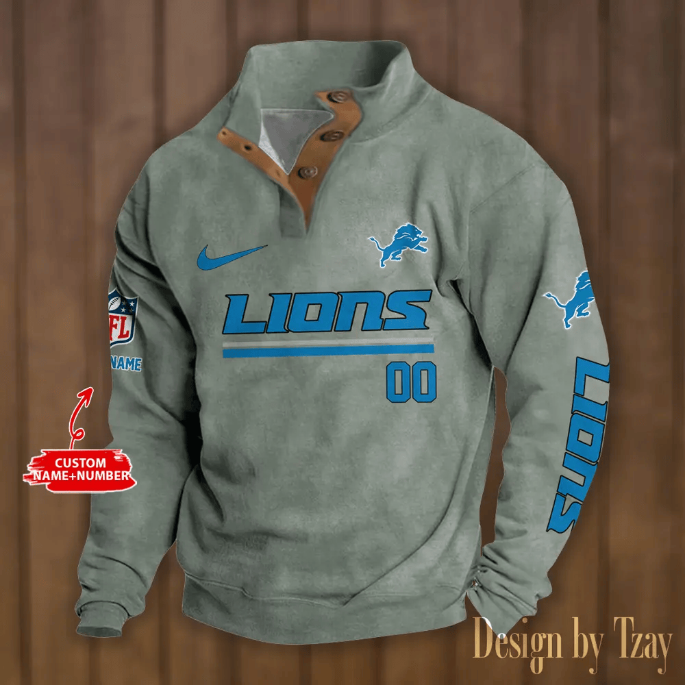 Detroit Lions Premium Stand-Collar Game-Day Pullover - Engineered Warmth & Personalized Name S9DBSCH075