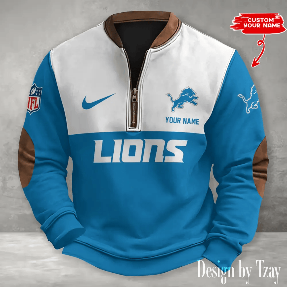 S9MPZNS120-Detroit Lions Premium Personalized Game-Day Quarter-Zip