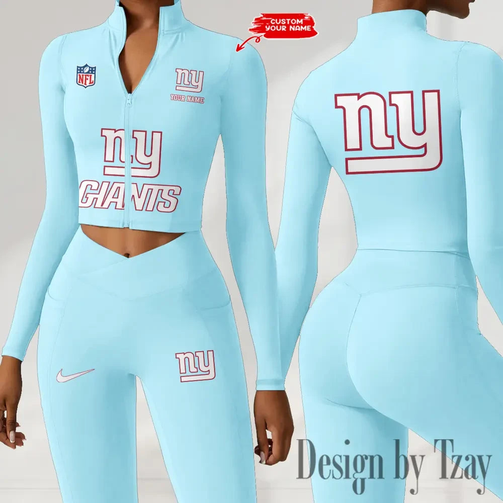 New York Giants Zipper Sports Top Women Gym Long Sleeve for Fitness SPTZSTW056