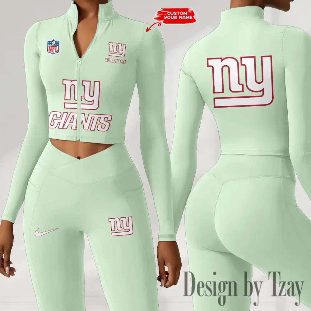 New York Giants Zipper Sports Top Women Gym Long Sleeve for Fitness SPTZSTW056