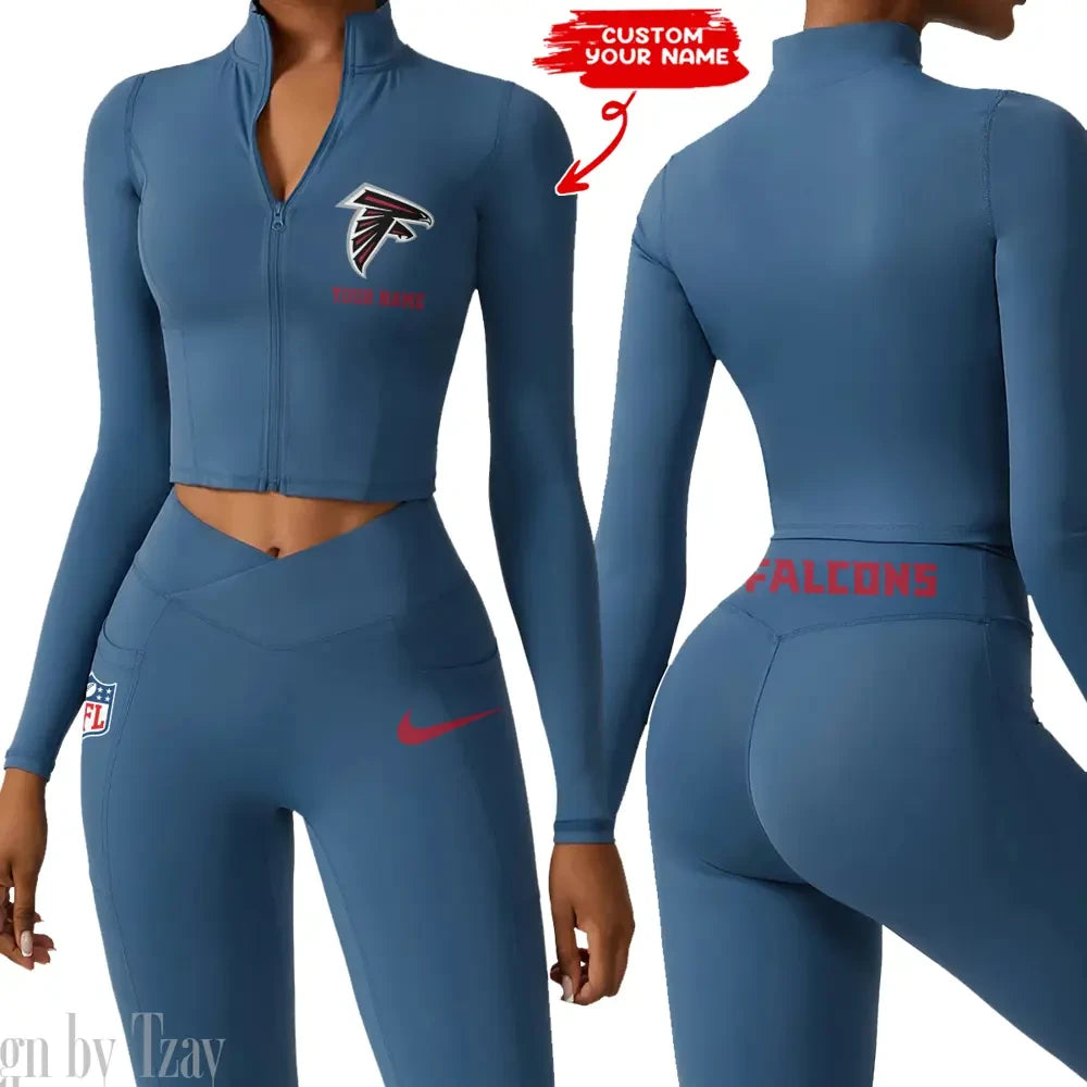 Atlanta Falcons Zipper Sports Top Women Gym Long Sleeve for Fitness SPTZSTW002